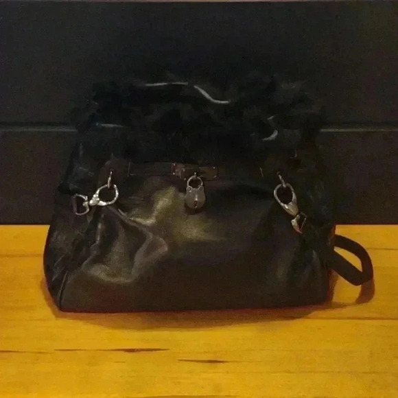 Stuart Weitzman luxury leather/fur‎ black handbag